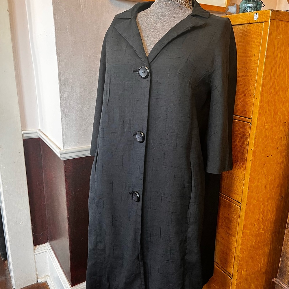 Chic Black Long Coat with Buttons vintage size large